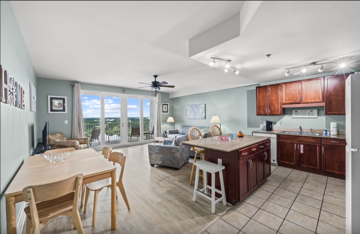 Kitchen, dining and living room